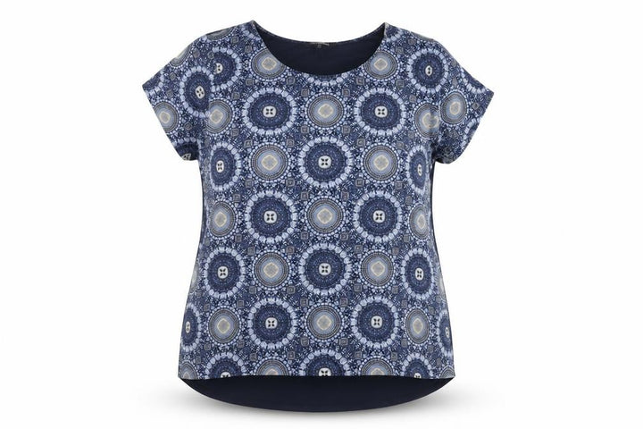 Debenhams Women’s Blue Geometric Tunic Blouse Size 20 Short Sleeve