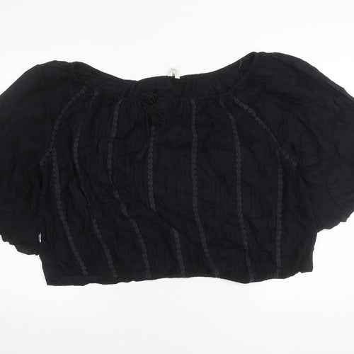 Monsoon Womens Black XL Peasant Boho Blouse 3/4 Sleeve Viscose