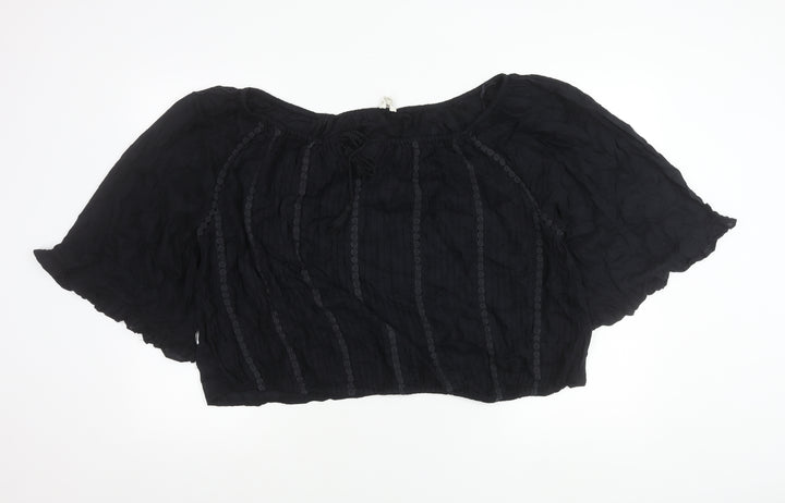 Monsoon Womens Black XL Peasant Boho Blouse 3/4 Sleeve Viscose
