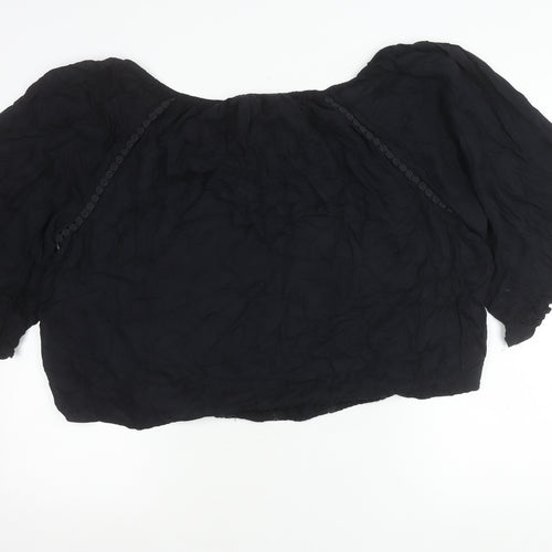 Monsoon Womens Black XL Peasant Boho Blouse 3/4 Sleeve Viscose
