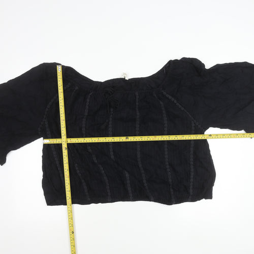 Monsoon Womens Black XL Peasant Boho Blouse 3/4 Sleeve Viscose