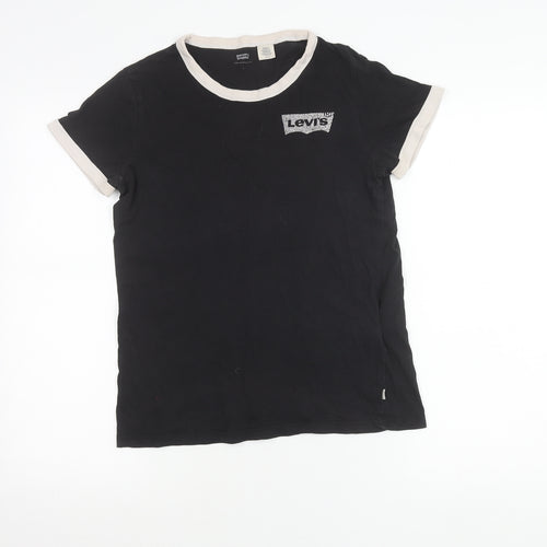 Levi's Women's Black Ringer T-Shirt Size S Cotton Crew Neck