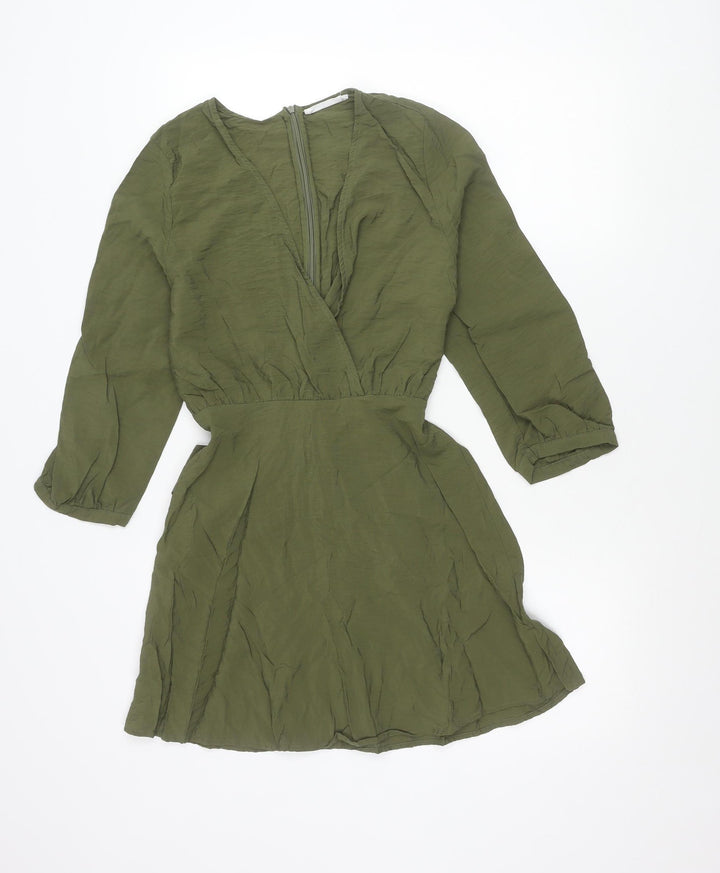 MNG Women’s Green Wrap Blouse Size 10 Long Sleeve Viscose