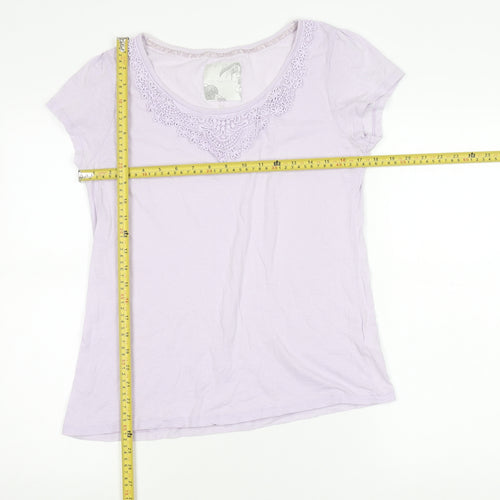 John Rocha Womens Purple Cotton Crochet Neck T-Shirt Size 14