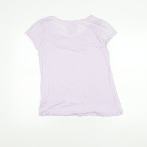 John Rocha Womens Purple Cotton Crochet Neck T-Shirt Size 14