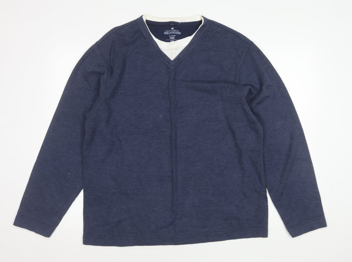Marks and Spencer Blue Harbour Unisex Blue V-Neck Pullover Jumper M