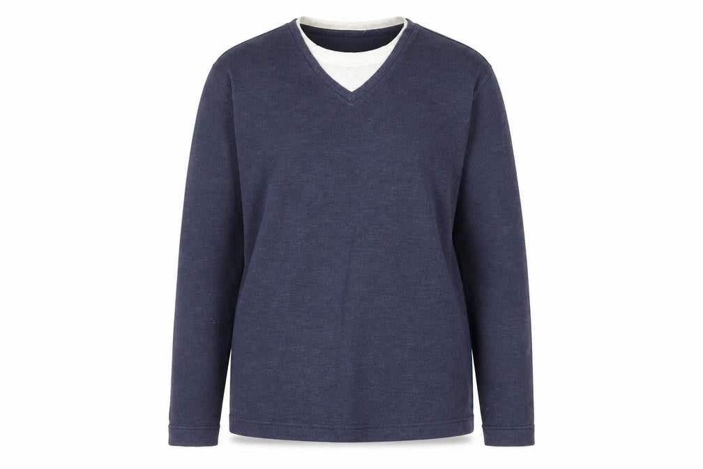 Front view of Marks & Spencer Blue Harbour unisex blue v-neck jumper m
