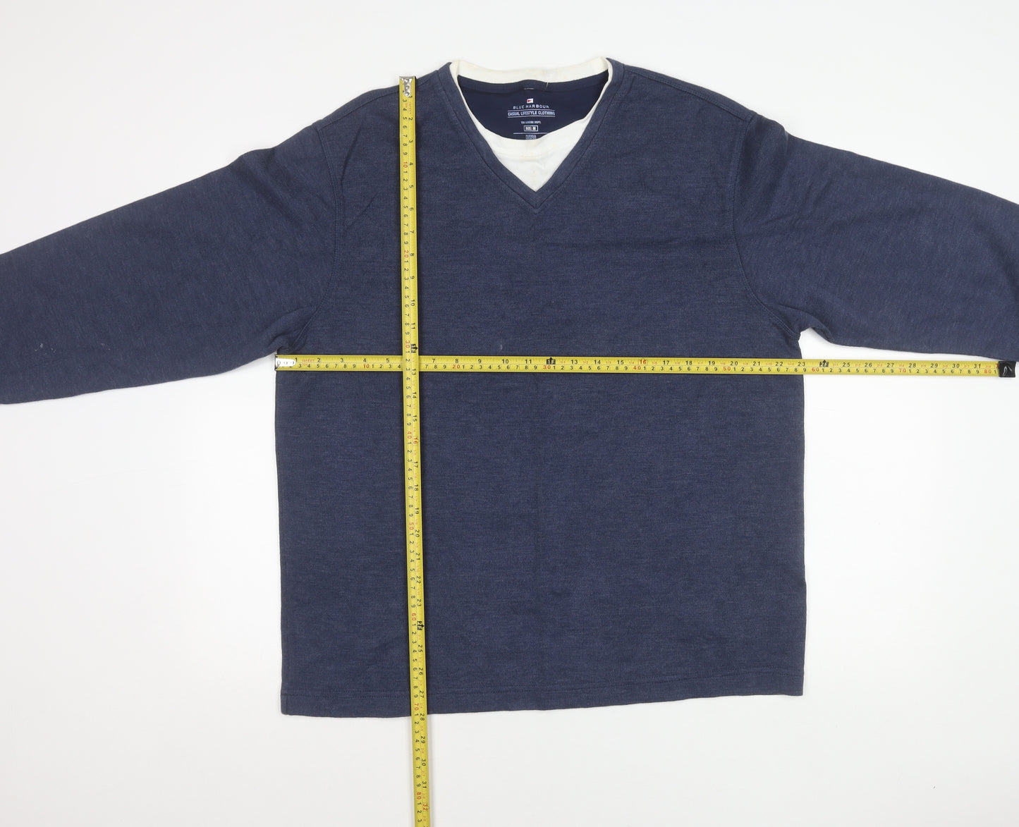 Marks and Spencer Blue Harbour Unisex Blue V-Neck Pullover Jumper M