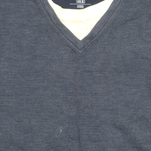 Marks and Spencer Blue Harbour Unisex Blue V-Neck Pullover Jumper M
