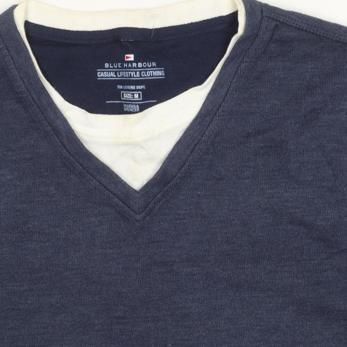 Marks and Spencer Blue Harbour Unisex Blue V-Neck Pullover Jumper M