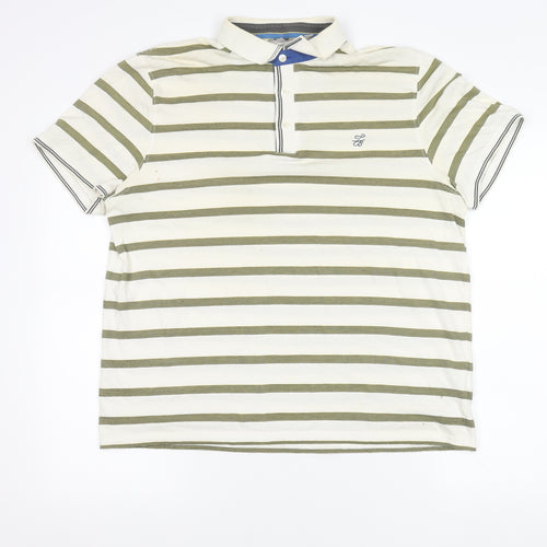 Ted Baker Mens White Striped Polo Shirt Size L Short Sleeve Cotton