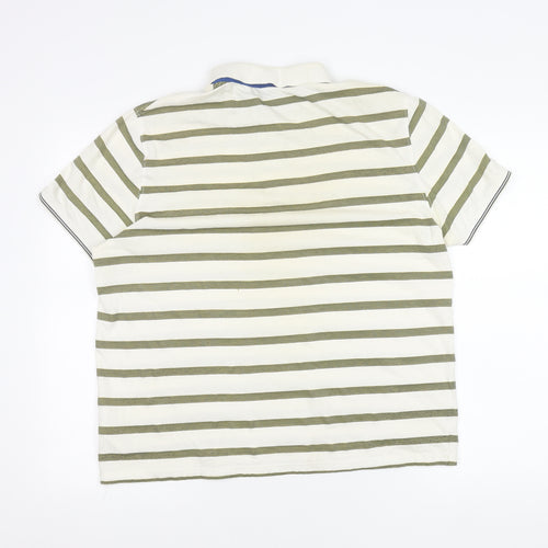 Ted Baker Mens White Striped Polo Shirt Size L Short Sleeve Cotton