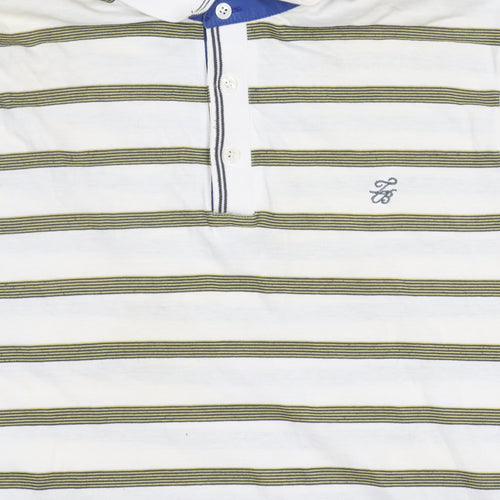 Ted Baker Mens White Striped Polo Shirt Size L Short Sleeve Cotton