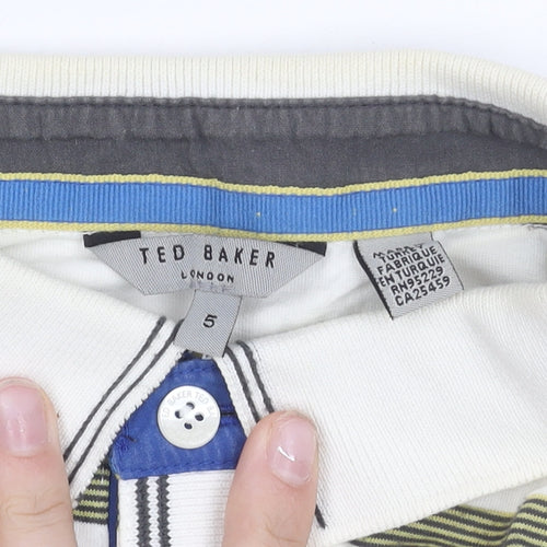 Ted Baker Mens White Striped Polo Shirt Size L Short Sleeve Cotton