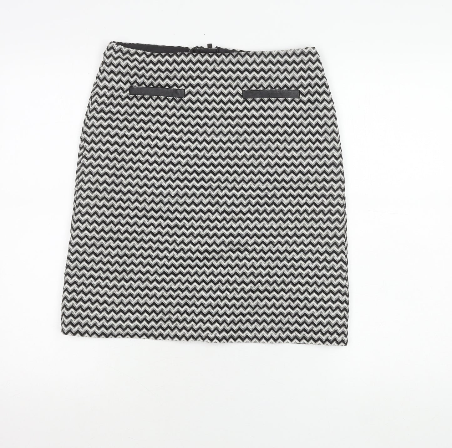 Marks and Spencer Womens Black Size 8 Pencil Skirt Geometric Tweed