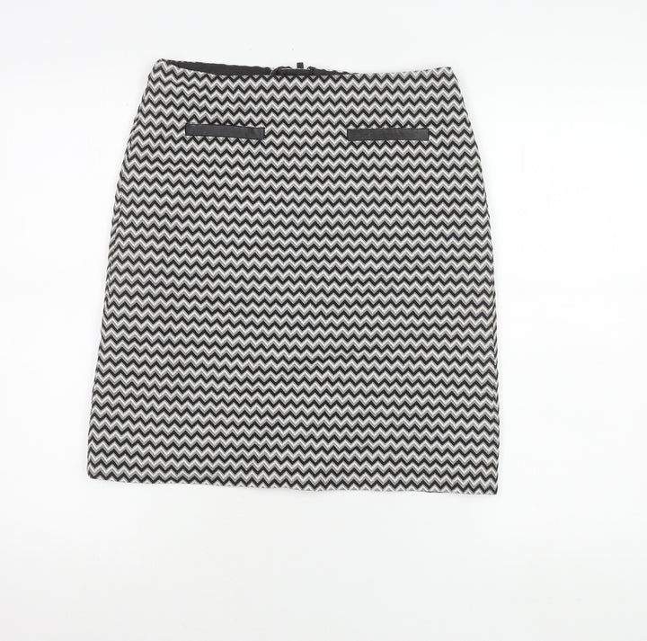 Marks and Spencer Womens Black Size 8 Pencil Skirt Geometric Tweed