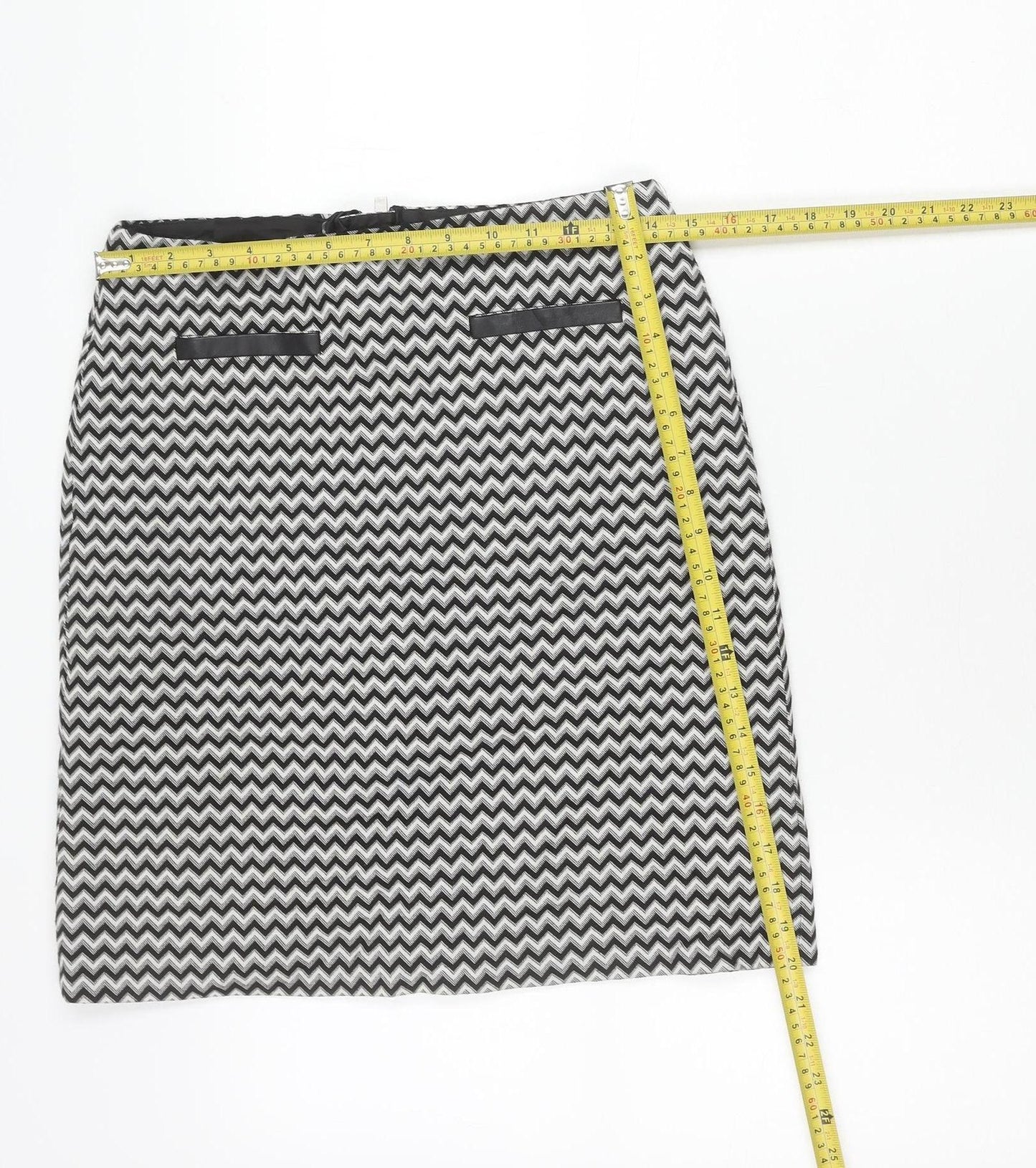 Marks and Spencer Womens Black Size 8 Pencil Skirt Geometric Tweed