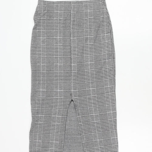 H&M Women's XS Black Grey Check Pencil Skirt Stretch Workwear