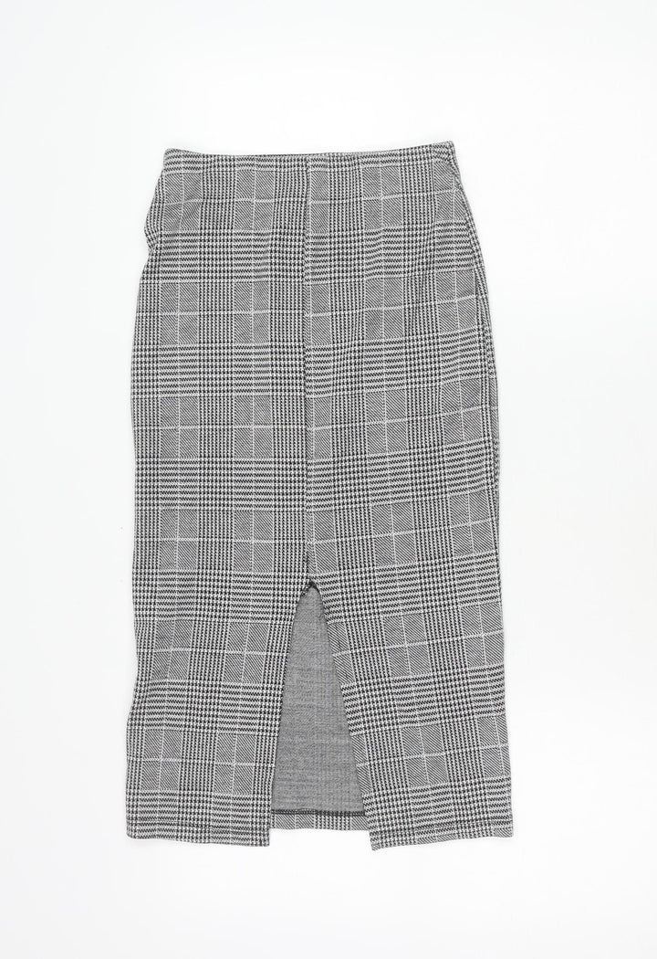 H&M Women's XS Black Grey Check Pencil Skirt Stretch Workwear