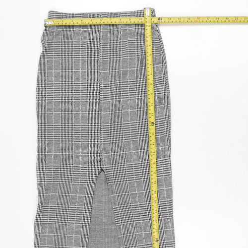 H&M Women's XS Black Grey Check Pencil Skirt Stretch Workwear