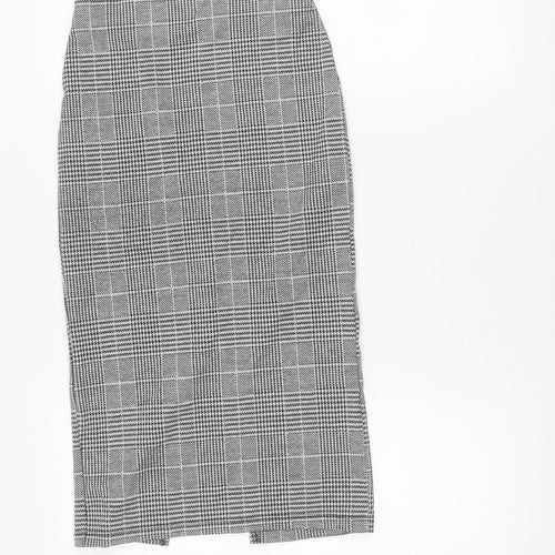 H&M Women's XS Black Grey Check Pencil Skirt Stretch Workwear