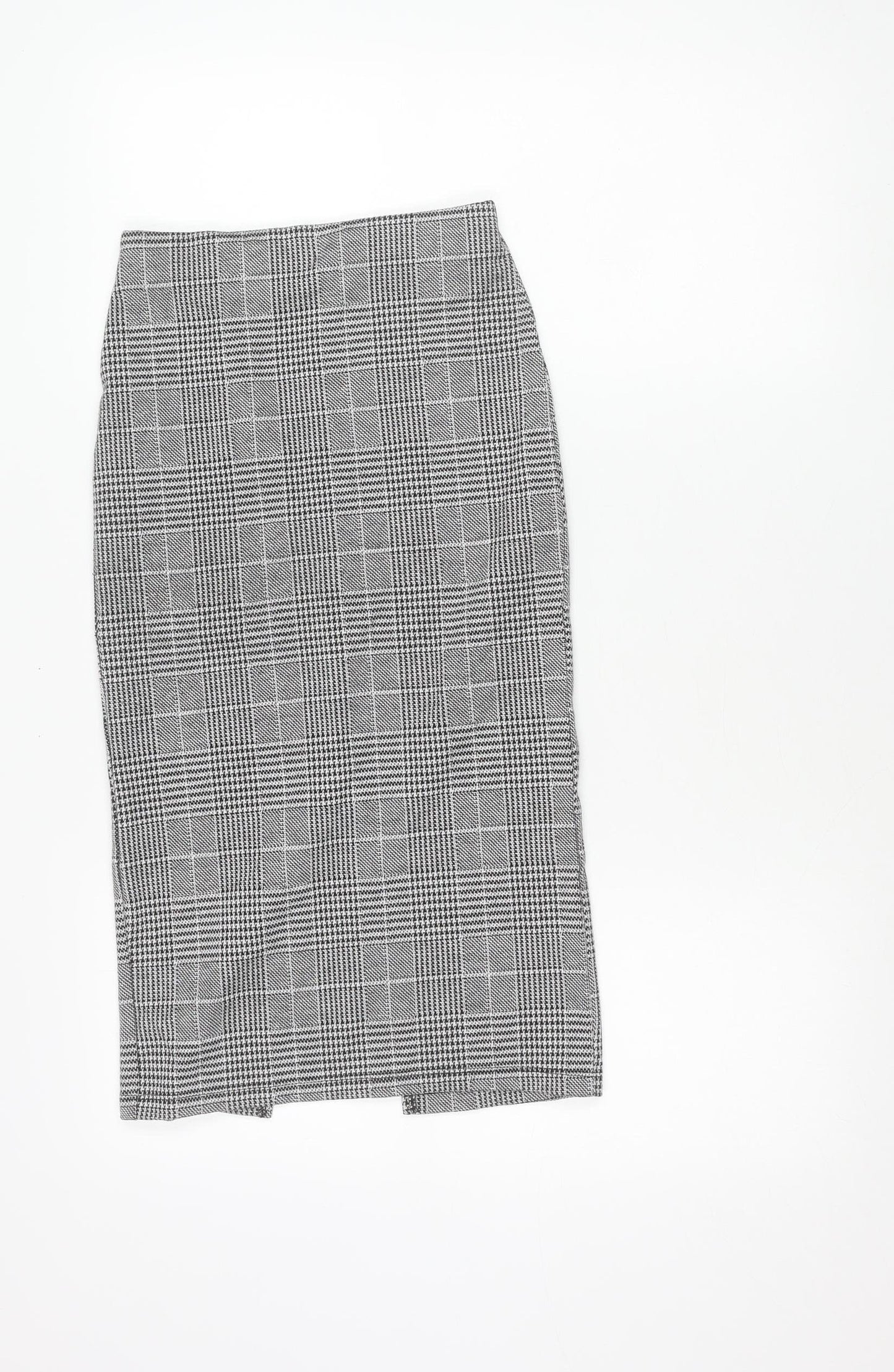 H&M Women's XS Black Grey Check Pencil Skirt Stretch Workwear