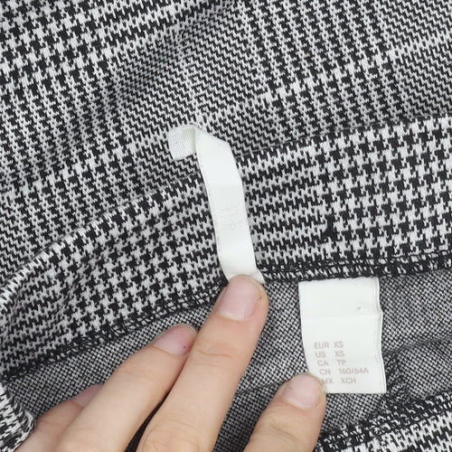 H&M Women's XS Black Grey Check Pencil Skirt Stretch Workwear