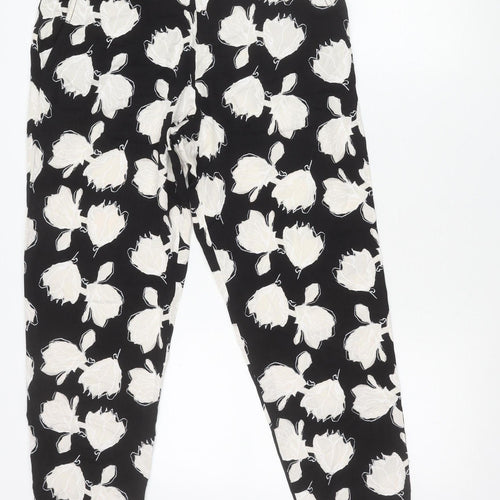 Gap Womens Black Floral Viscose Trousers Size M Elastic Waist