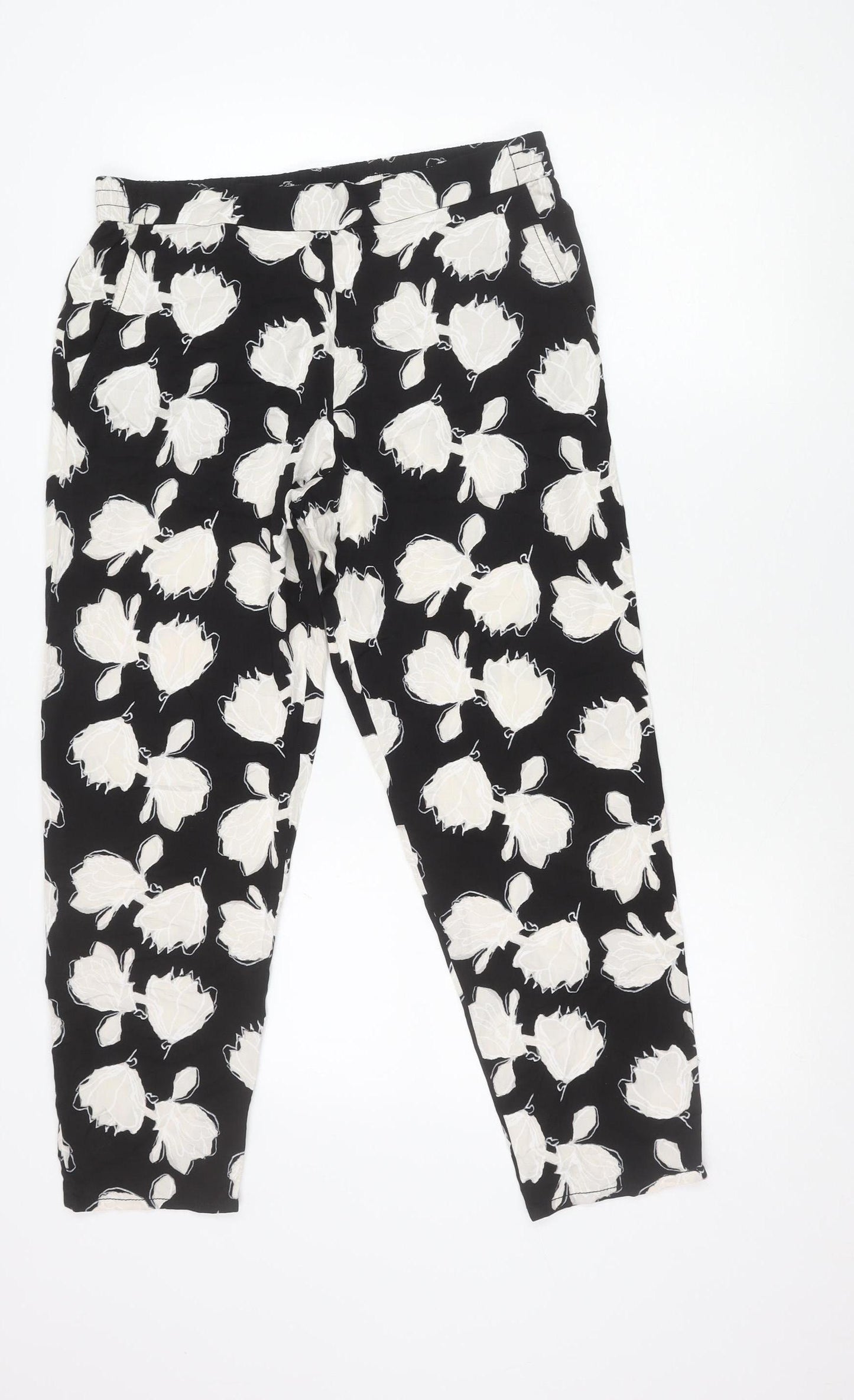 Gap Womens Black Floral Viscose Trousers Size M Elastic Waist