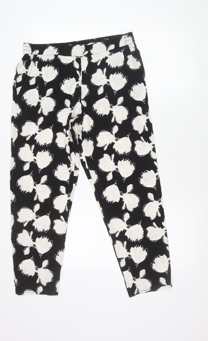 Gap Womens Black Floral Viscose Trousers Size M Elastic Waist