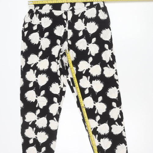 Gap Womens Black Floral Viscose Trousers Size M Elastic Waist