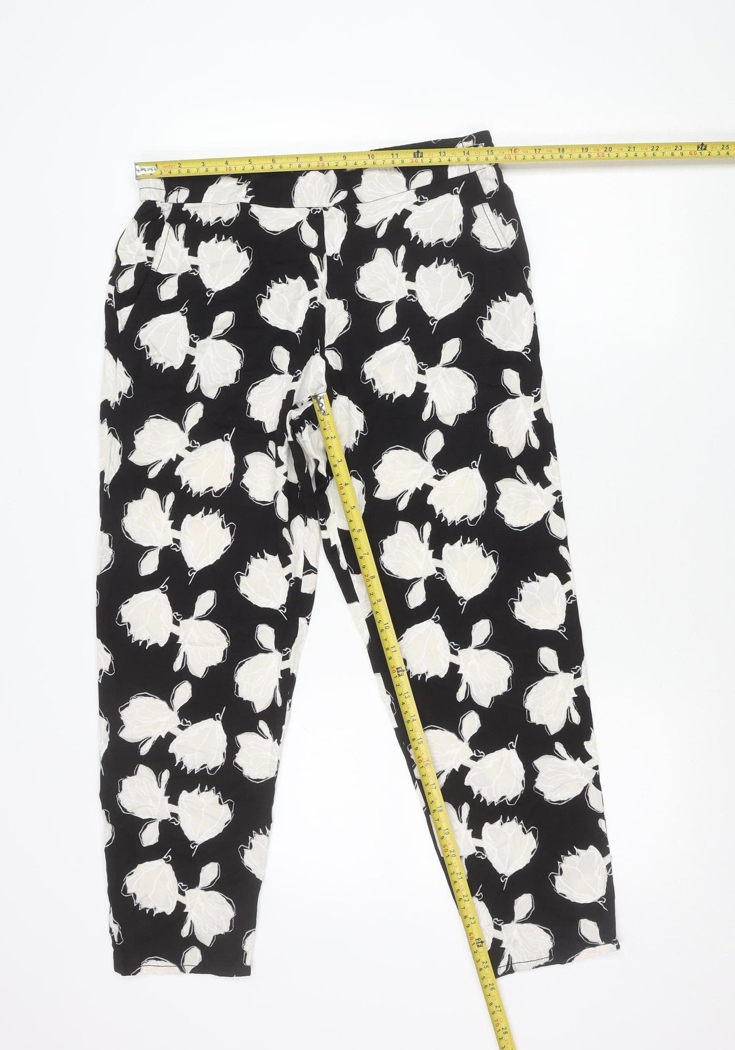 Gap Womens Black Floral Viscose Trousers Size M Elastic Waist