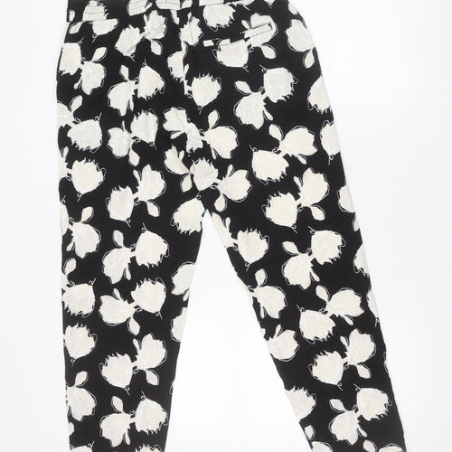 Gap Womens Black Floral Viscose Trousers Size M Elastic Waist