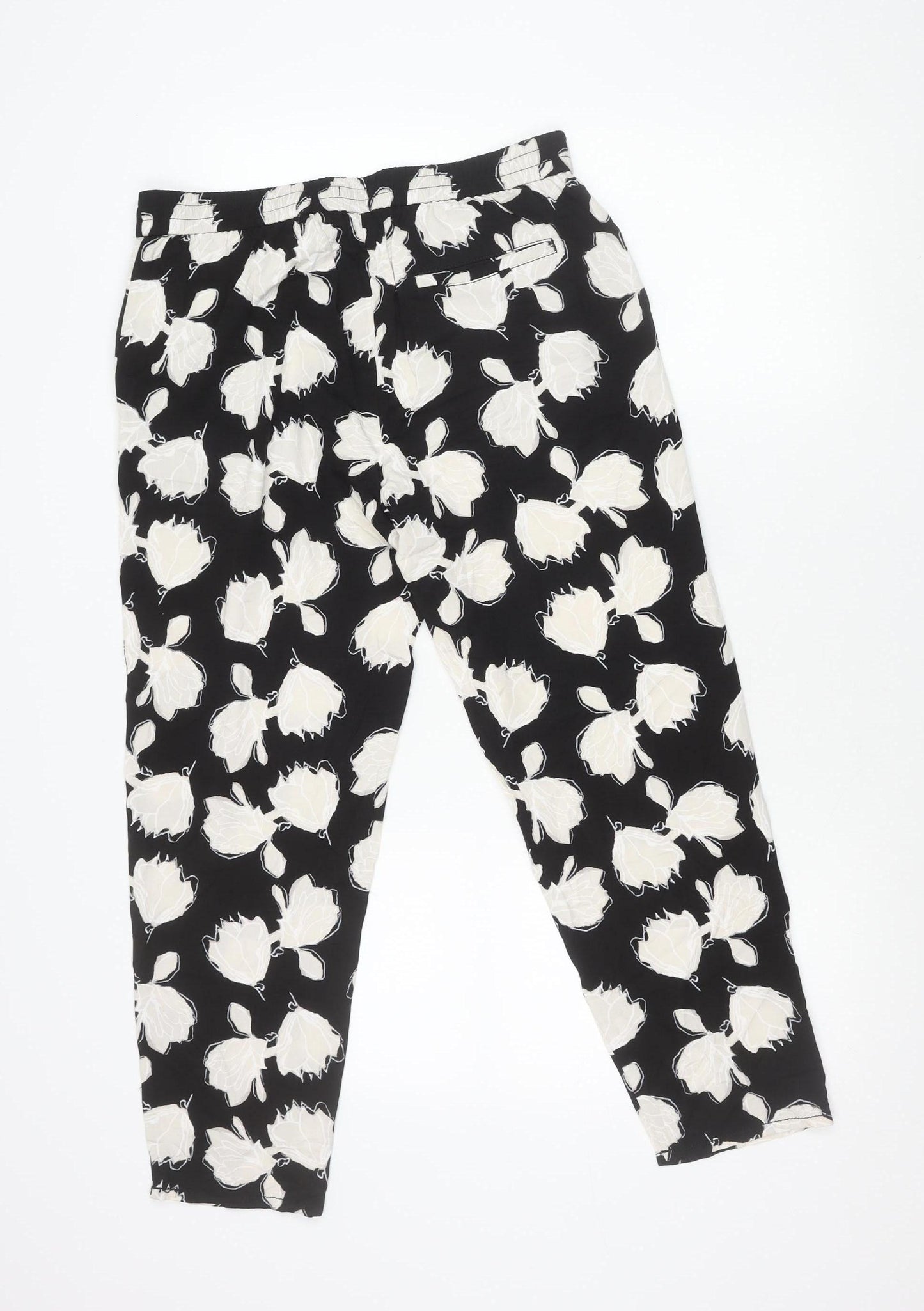Gap Womens Black Floral Viscose Trousers Size M Elastic Waist