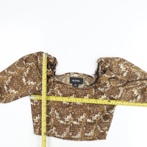 Monki Womens Brown Animal Print Cropped Puff Sleeve Blouse 2XS