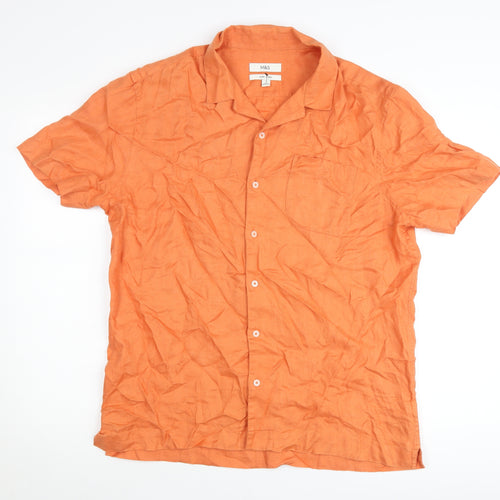 Marks and Spencer Women’s Orange Linen Button-Up Shirt M