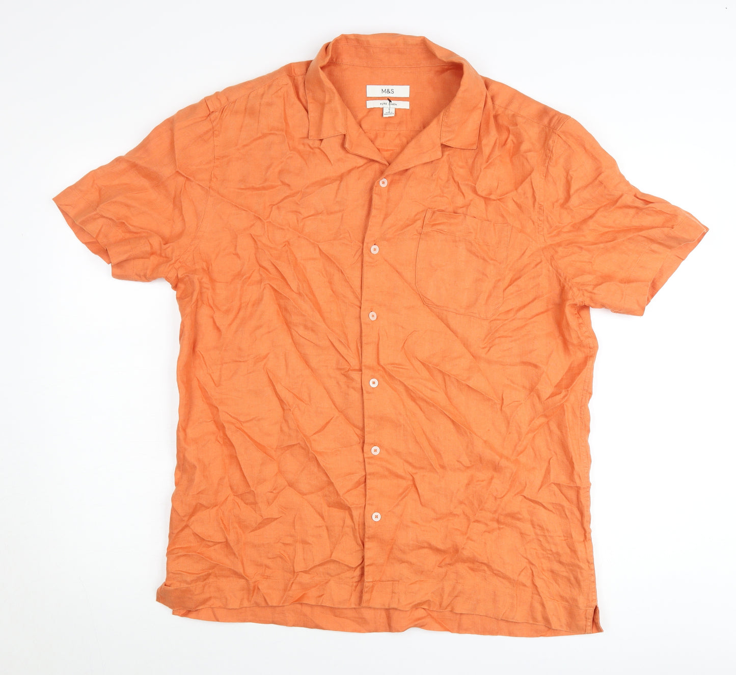 Marks and Spencer Women’s Orange Linen Button-Up Shirt M