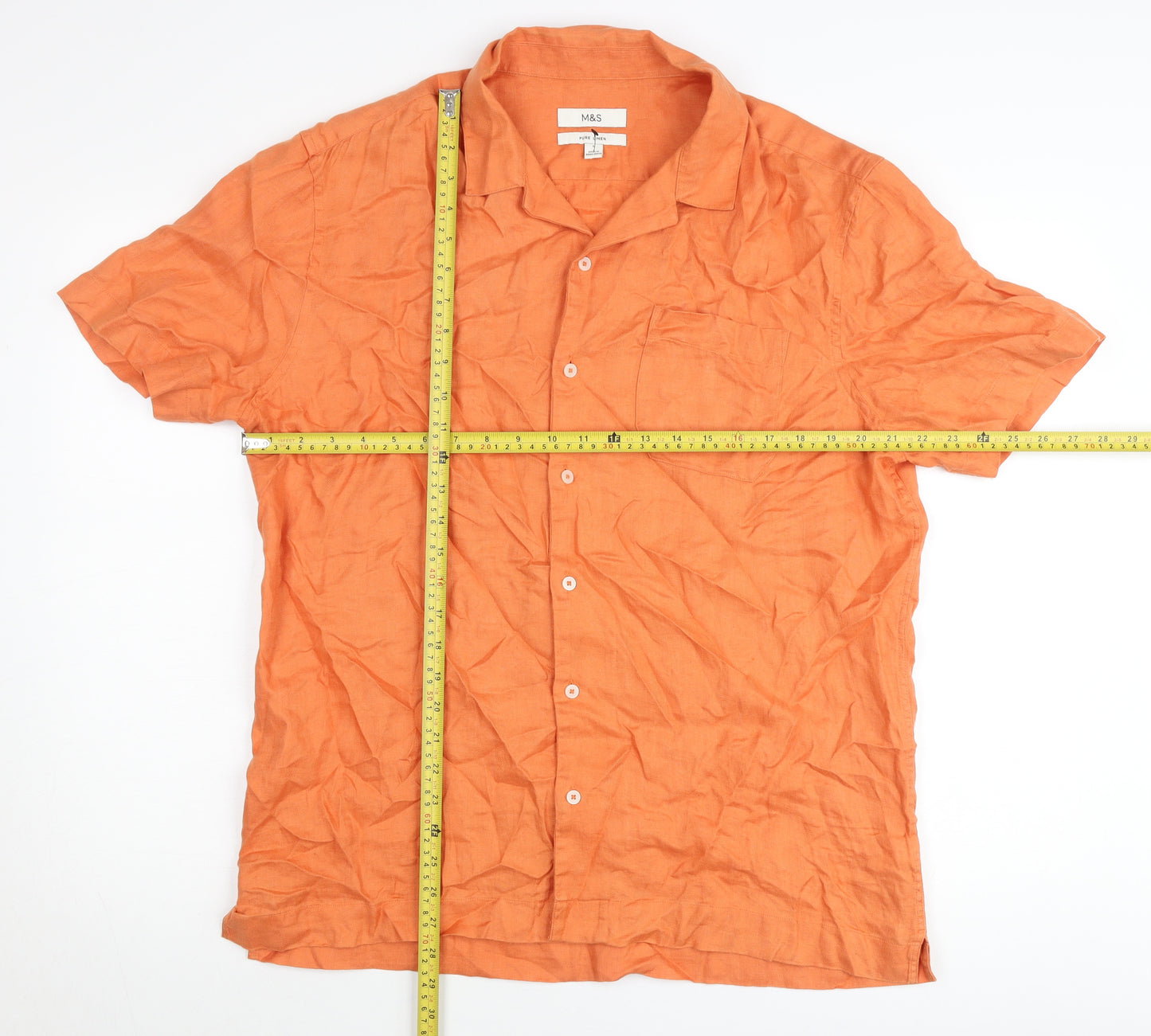 Marks and Spencer Women’s Orange Linen Button-Up Shirt M