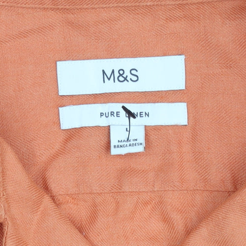 Marks and Spencer Women’s Orange Linen Button-Up Shirt M