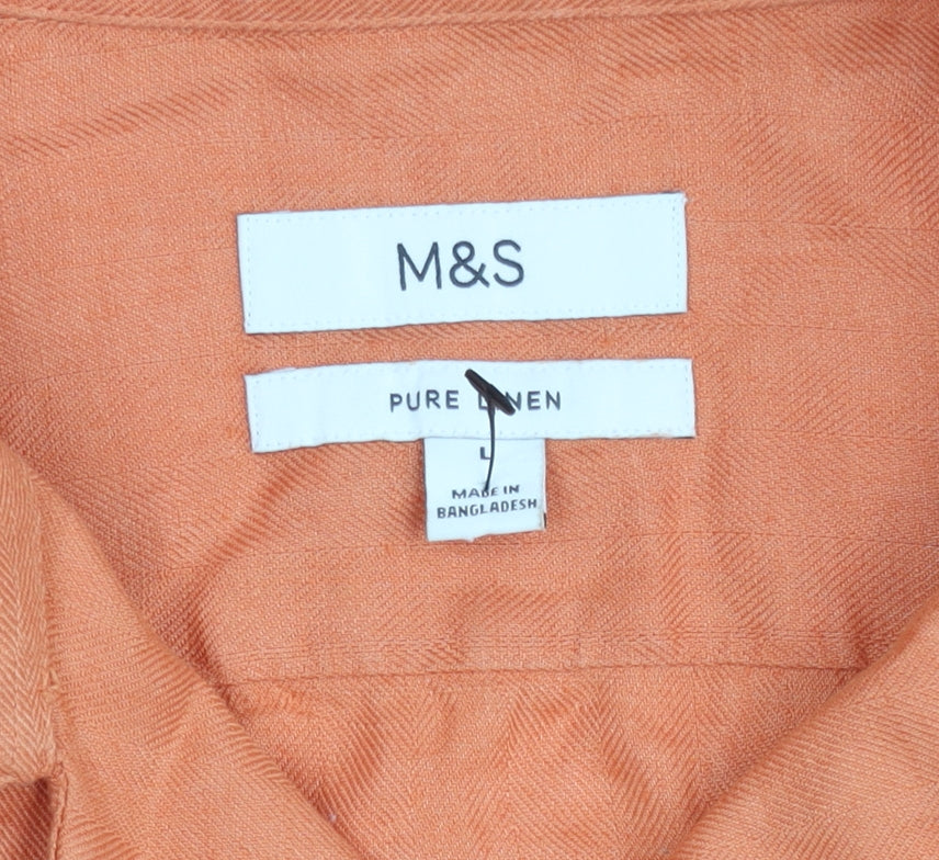 Marks and Spencer Women’s Orange Linen Button-Up Shirt M