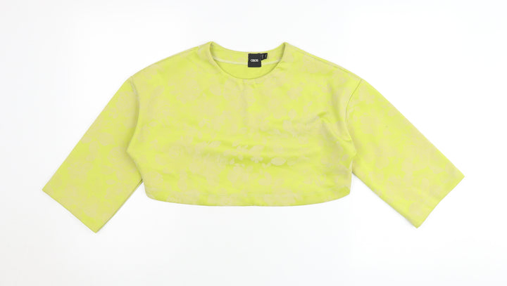 ASOS Women’s Yellow Floral Crop Top UK 8 Slim Fit 3/4 Sleeve