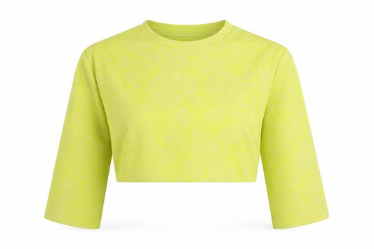 Front view of ASOS Women’s Yellow Floral Crop Top UK 8 Slim Fit 3/4 Sleeve