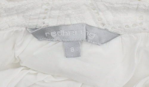 Red Herring Women’s White Cotton A-Line Skirt Size 8 Knee Length Lace