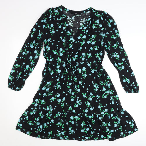 Next Women’s Black Floral Skater Dress Size 6 Viscose Knee Length