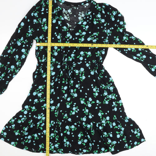 Next Women’s Black Floral Skater Dress Size 6 Viscose Knee Length