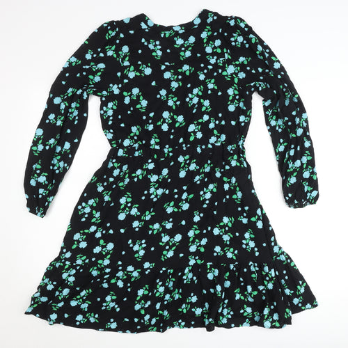 Next Women’s Black Floral Skater Dress Size 6 Viscose Knee Length