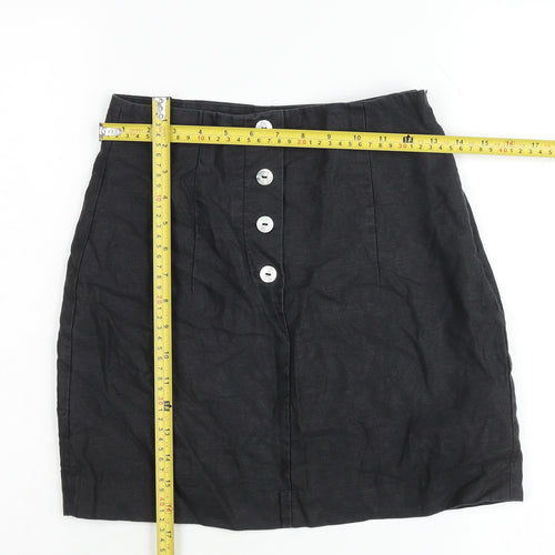 & Other Stories Women Black Linen Pencil Skirt Size 10 Buttoned