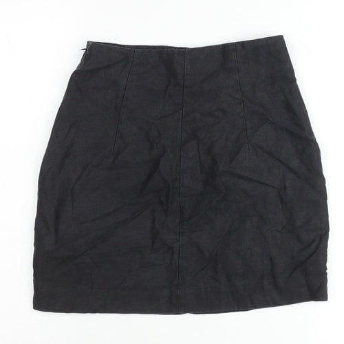 & Other Stories Women Black Linen Pencil Skirt Size 10 Buttoned