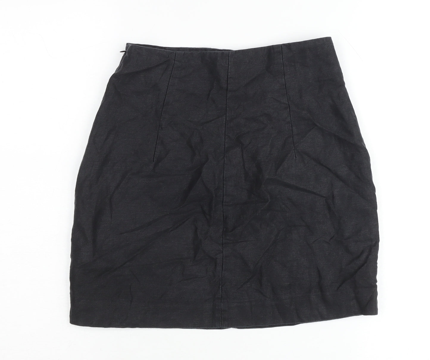 & Other Stories Women Black Linen Pencil Skirt Size 10 Buttoned