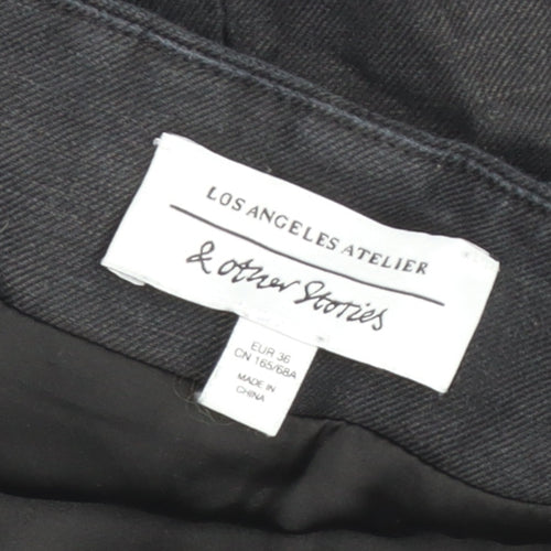 & Other Stories Women Black Linen Pencil Skirt Size 10 Buttoned